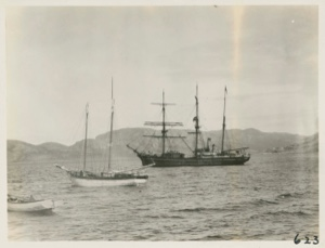 Image of Famous Moravian ship Harmony at anchor in Eskimo [Inuit] Village of Nain